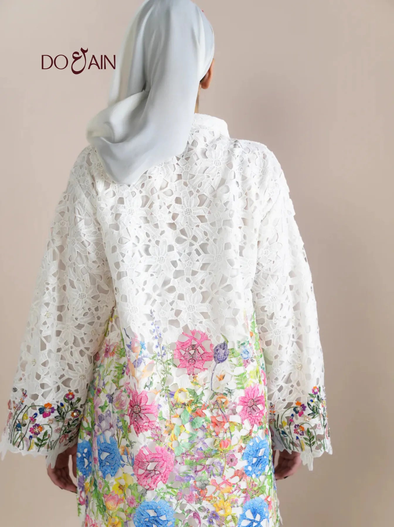 Emel – Pearl White Lace Set with Embellished Details | DOAIN