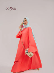Poppy Abaya – Vibrant Coral Abaya with Minimal Design | Doain Official