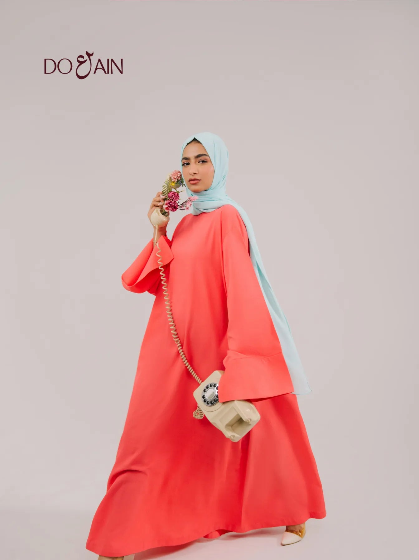 Poppy Abaya – Vibrant Coral Abaya with Minimal Design | Doain Official