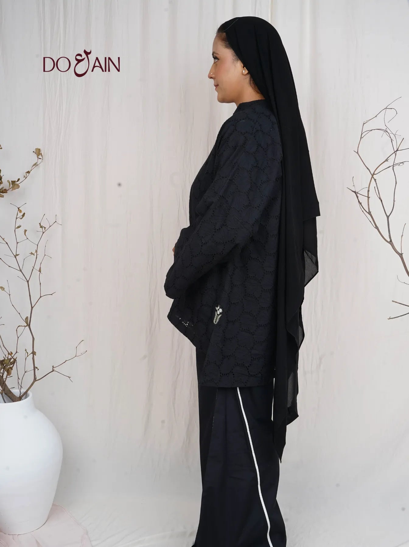 Anemone Black Co-ord – Chikan Kari Two-Piece with Embroidery