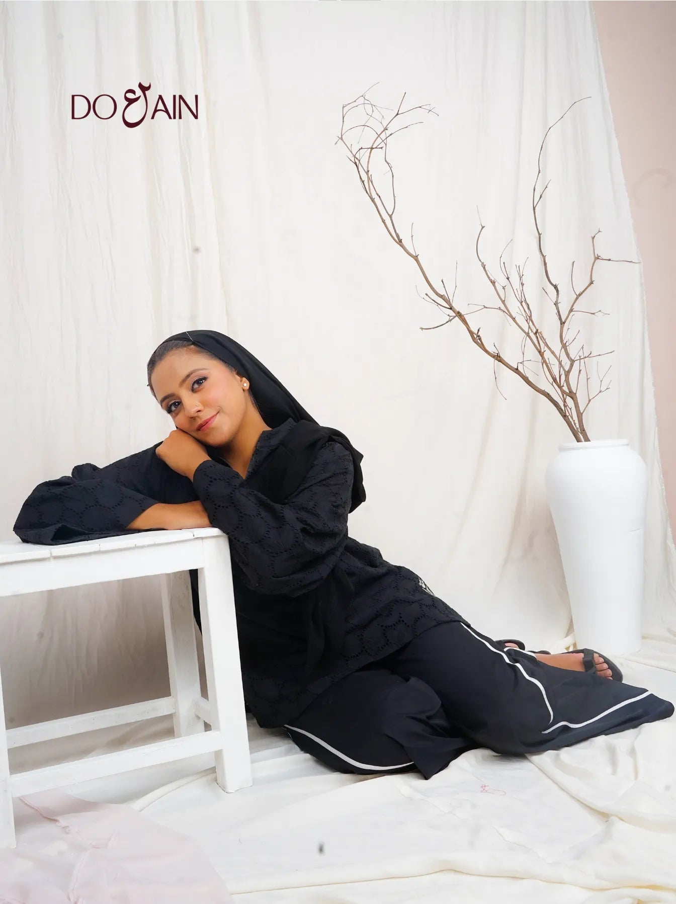 Anemone Black Co-ord – Chikan Kari Two-Piece with Embroidery