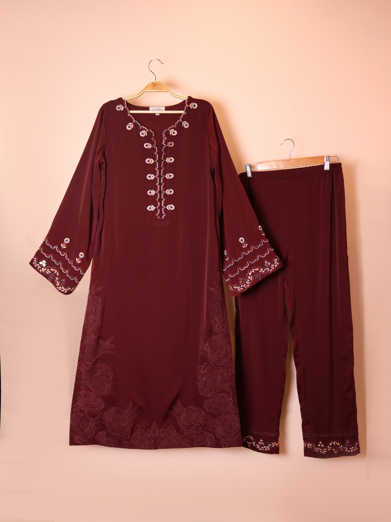 Burgundy Embroidered Co-ord Set