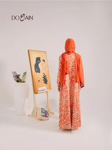 Coral Abaya – Vibrant Orange & White Printed Abaya with Modern Details | Doain Official