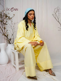 Kalmia Two-Piece Set – Chikan Kari Co-ord with Sunflower Detail