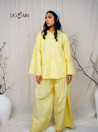 Kalmia Two-Piece Set – Chikan Kari Co-ord with Sunflower Detail