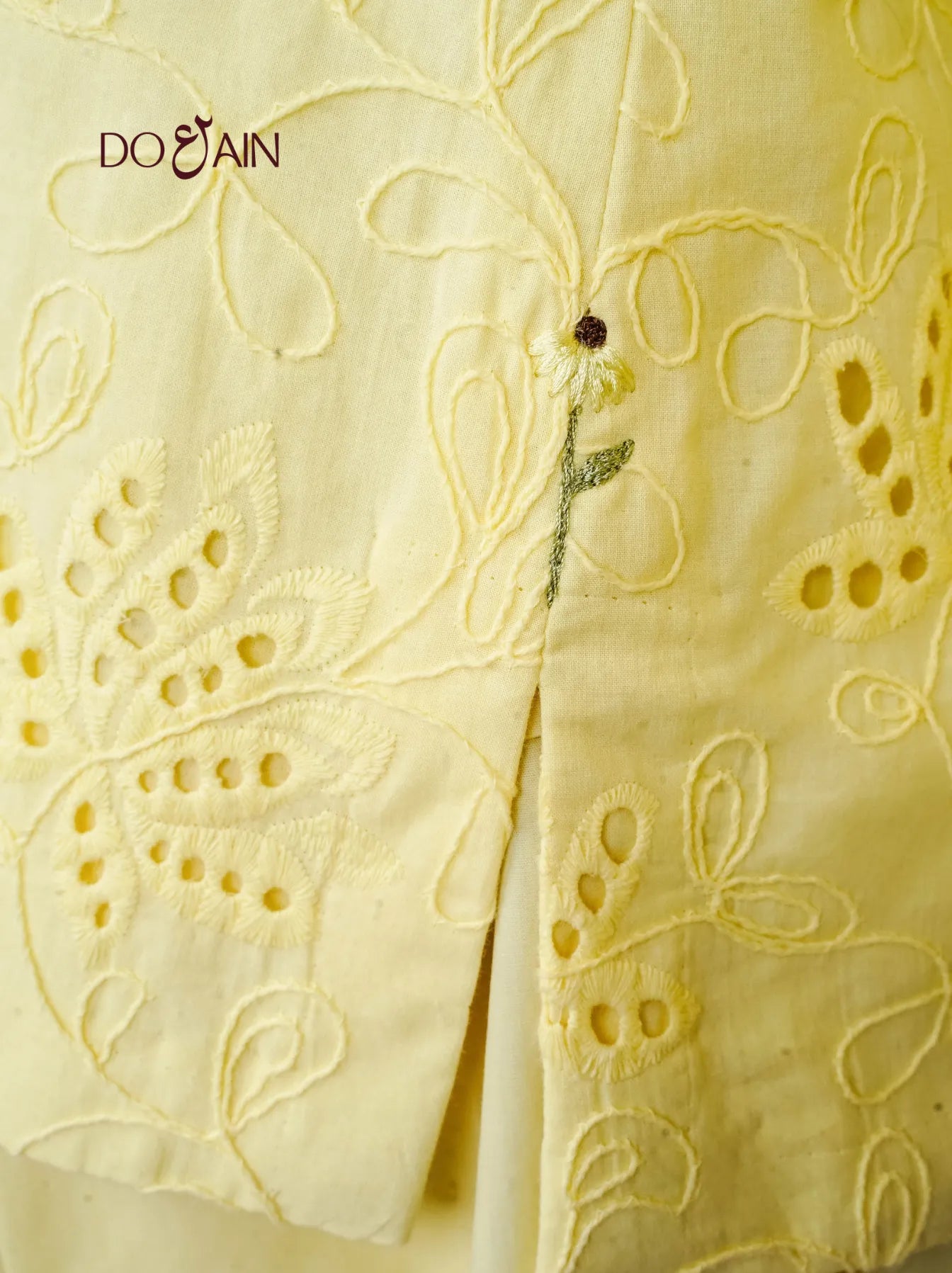 Kalmia Two-Piece Set – Chikan Kari Co-ord with Sunflower Detail