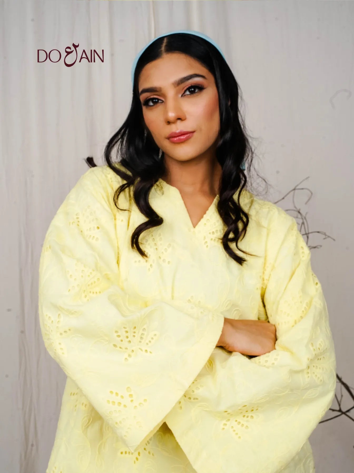 Kalmia Two-Piece Set – Chikan Kari Co-ord with Sunflower Detail