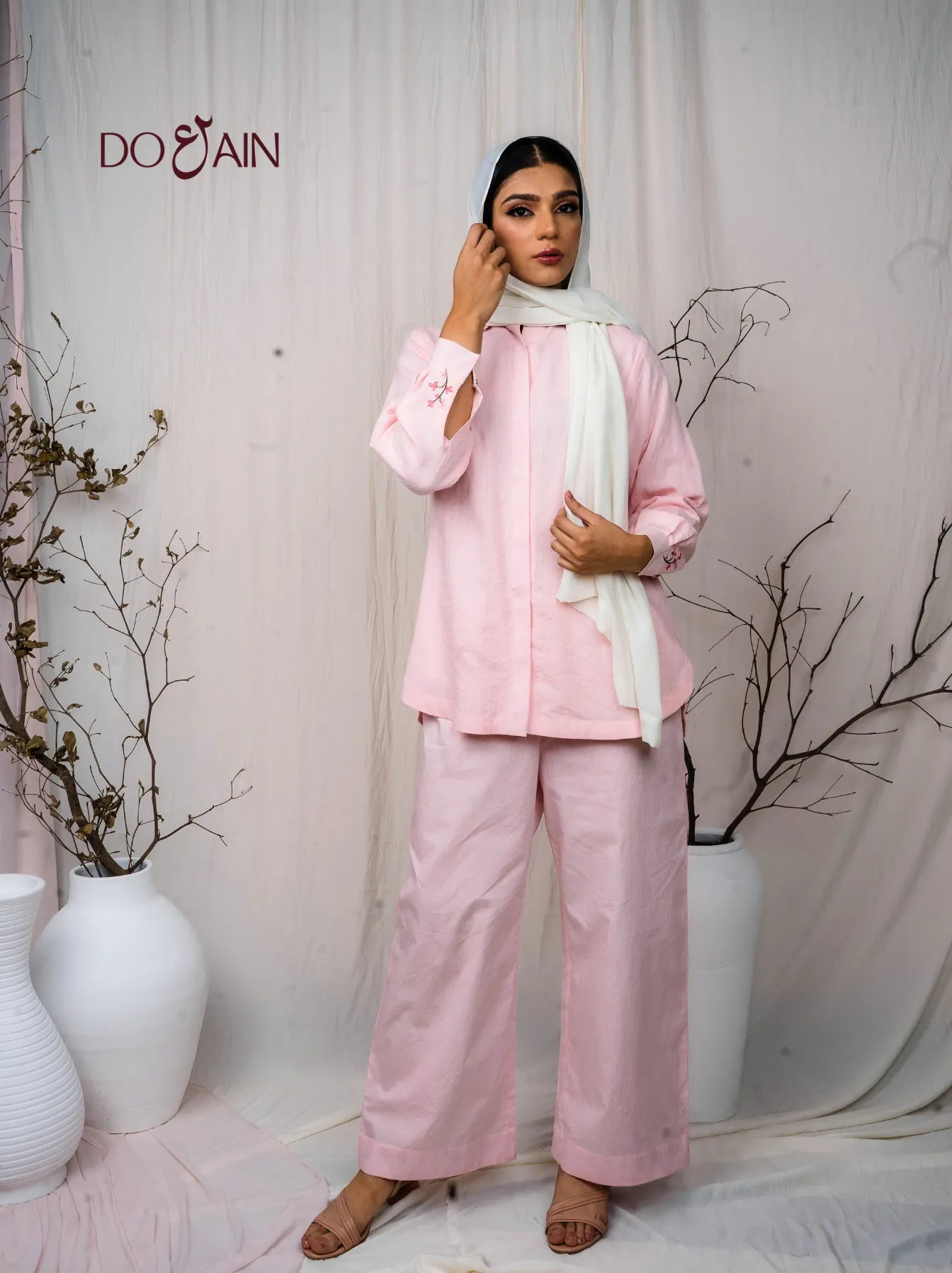 Phlox Two-Piece Set – Self-Pattern Cotton Co-ord with Embroidery