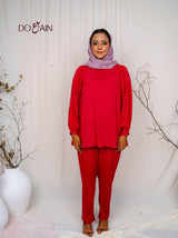 Rose Two-Piece Set – Crimson Co-ord with Elegant Embroidery