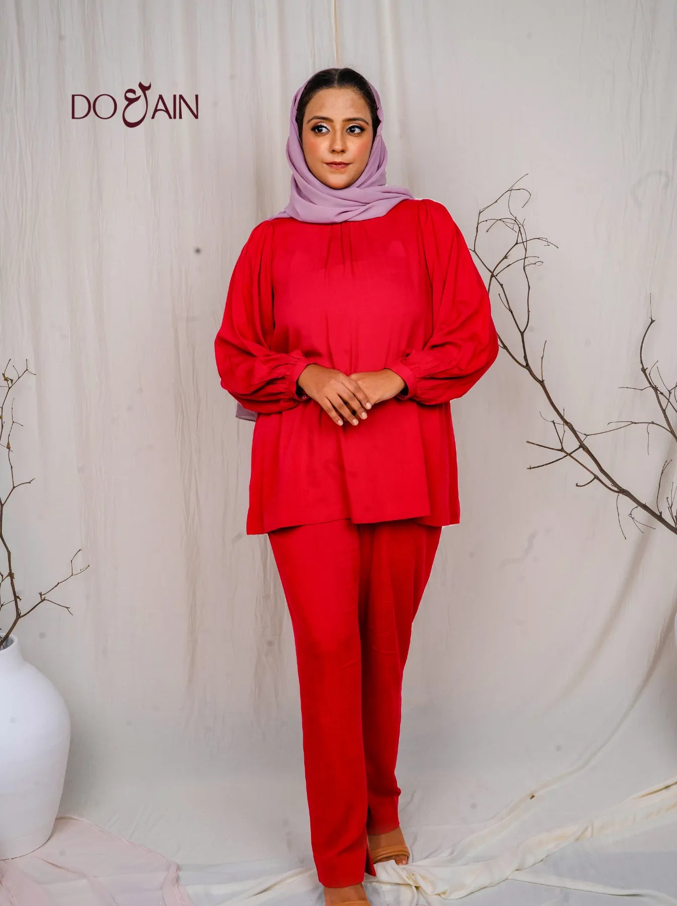 Rose Two-Piece Set – Crimson Co-ord with Elegant Embroidery