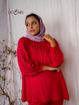 Rose Two-Piece Set – Crimson Co-ord with Elegant Embroidery