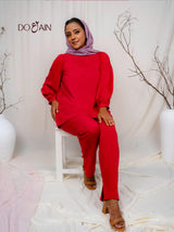 Rose Two-Piece Set – Crimson Co-ord with Elegant Embroidery