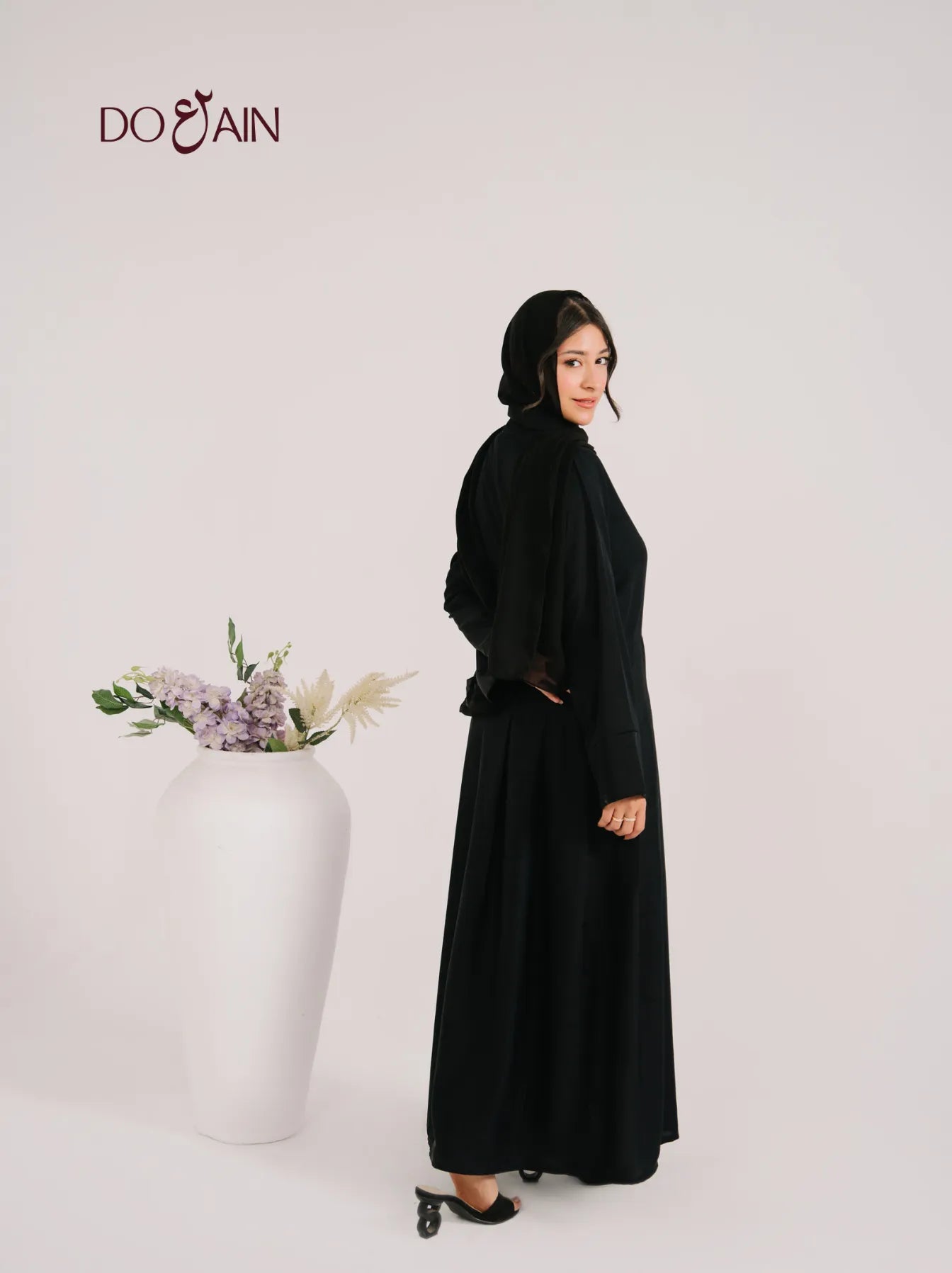 Roselle Abaya – Elegant Black Abaya with Subtle Embroidery | Doain Official