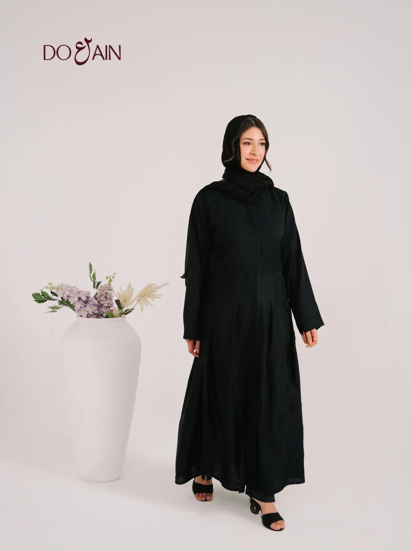 Roselle Abaya – Elegant Black Abaya with Subtle Embroidery | Doain Official