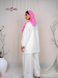 Tulip Two-Piece Set – White Cotton Co-ord with Scalloped Detail