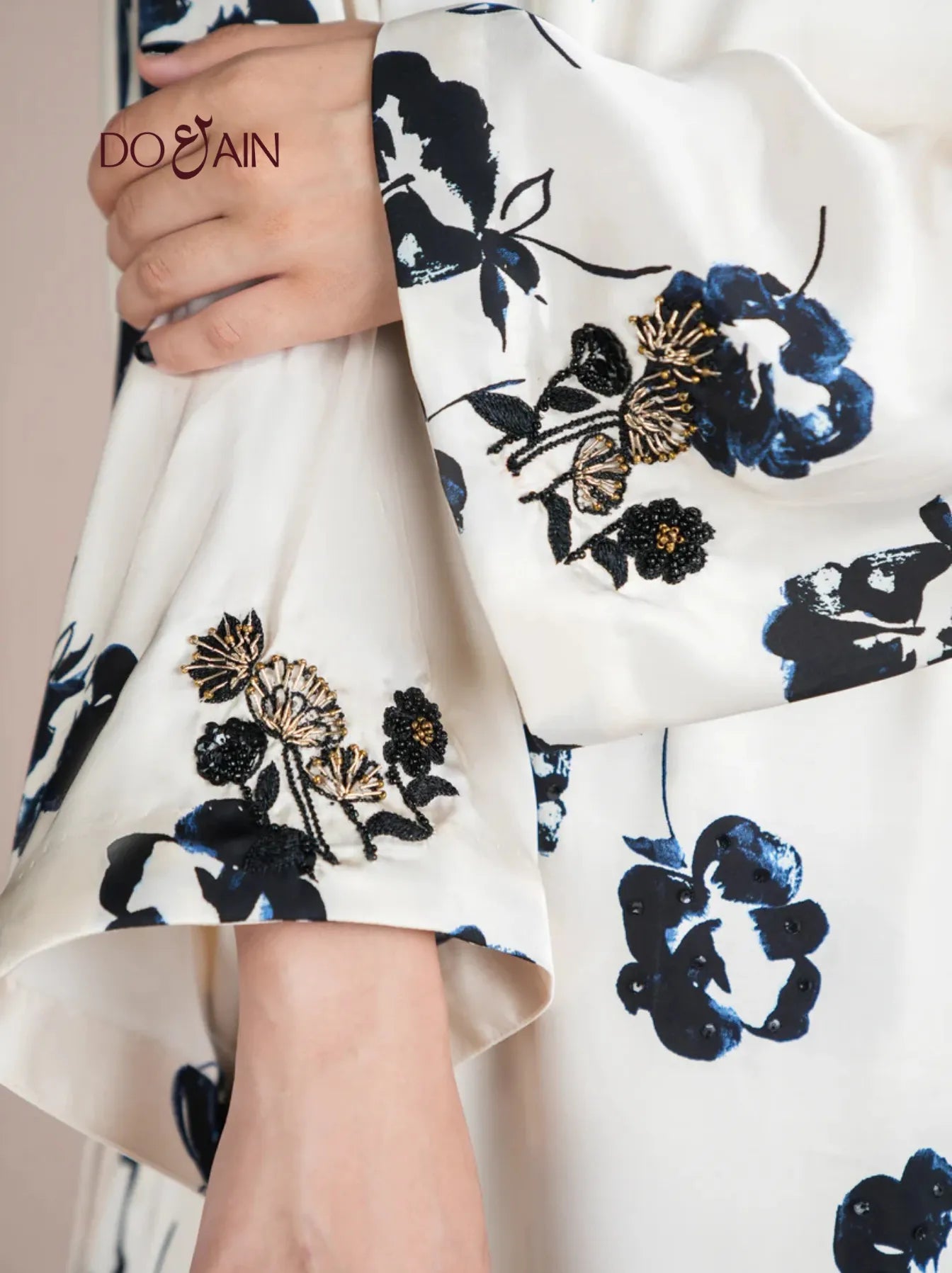 Izel – Silk One-Piece with Floral Print & Beaded Details | DOAIN